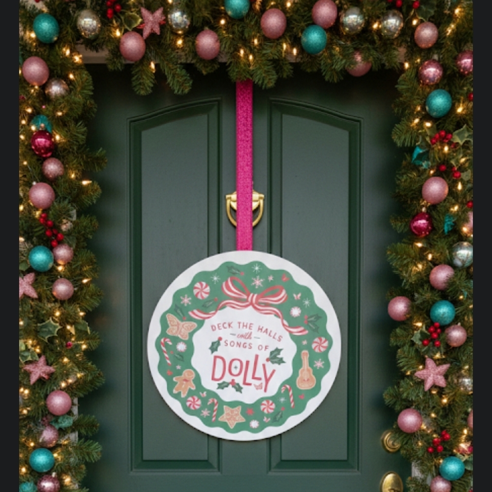 Dolly Parton Festive Wreath Sign - Green and Red